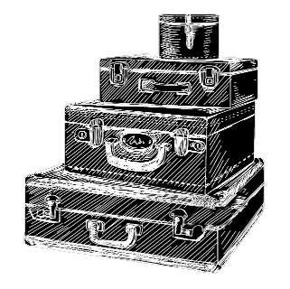 black and white sketch of a stack of briefcases from the mahogany inn and distillery